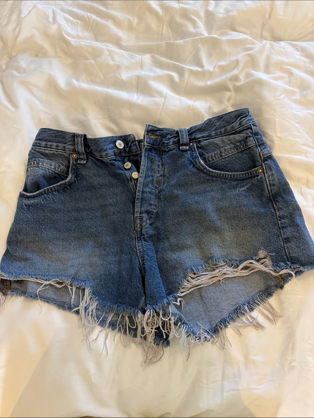 Free People Frayed Hem Blue Denim Shorts